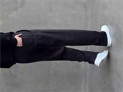 Erkek Yeni Sezon Çima Detaylı Baggy Kalıp Parlak Kumaş Eşofman-Siyah(E1850)