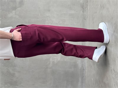Erkek Yeni Sezon Çima Detaylı Baggy Kalıp Parlak Kumaş Eşofman-Bordo(E1850)