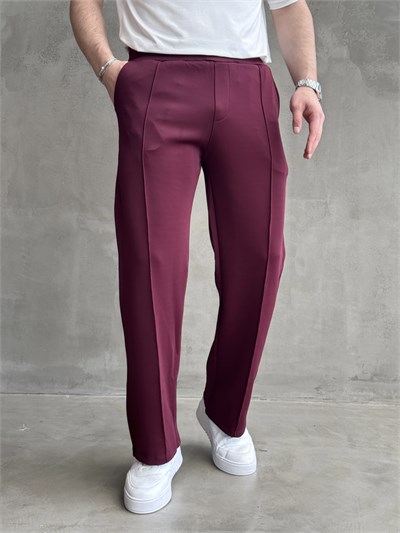 Erkek Yeni Sezon Çima Detaylı Baggy Kalıp Parlak Kumaş Eşofman-Bordo(E1850)