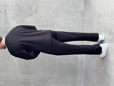 Erkek Yeni Sezon Loose Fit Kalıp Tencel Kumaş Eşofman Takım-Siyah(E1846)