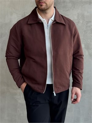 Erkek Yeni Sezon Oversize Kalıp İçi Astarlı Gabardin Kumaş Ceket-Kahverengi(E1795)