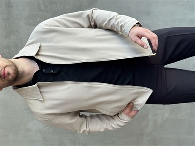 Erkek Yeni Sezon Oversize Kalıp İçi Astarlı Gabardin Kumaş Ceket-Bej(E1797)