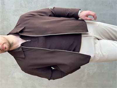 Erkek Yeni Sezon Oversize Kalıp İçi Astarlı Gabardin Kumaş Ceket-Kahverengi(E1797)