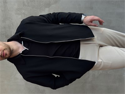 Erkek Yeni Sezon Oversize Kalıp İçi Astarlı Gabardin Kumaş Ceket-Siyah(E1797)