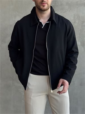 Erkek Yeni Sezon Oversize Kalıp İçi Astarlı Gabardin Kumaş Ceket-Siyah(E1797)