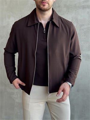 Erkek Yeni Sezon Oversize Kalıp İçi Astarlı Gabardin Kumaş Ceket-Kahverengi(E1797)