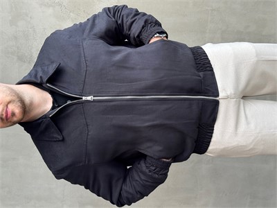 Erkek Yeni Sezon Oversize Kalıp İçi Elyaflı Bomber Süet Ceket-Siyah(E1835)