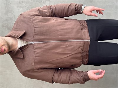 Erkek Yeni Sezon Oversize Kalıp İçi Elyaflı Bomber Süet Ceket-Kahverengi(E1835)