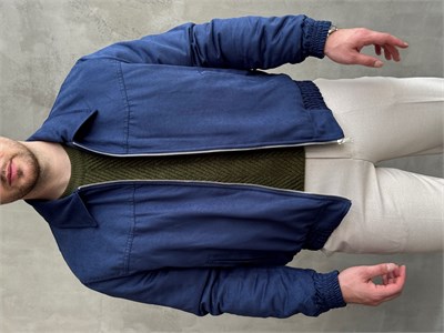 Erkek Yeni Sezon Oversize Kalıp İçi Elyaflı Bomber Süet Ceket-Lacivert(E1835)