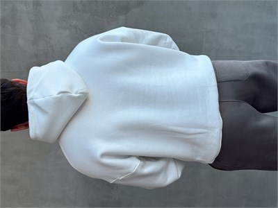 Erkek Yeni Sezon Oversize Kalıp Kapüşonlu Kanguru Cepli Basic 3 İplik Sweat-Beyaz(E1802)