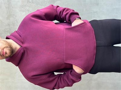 Erkek Yeni Sezon Oversize Kalıp Kapüşonlu Kanguru Cepli Basic 3 İplik Sweat-Bordo(E1802)