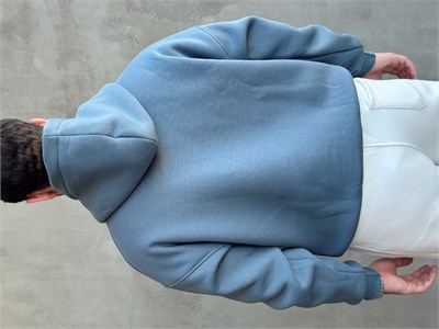 Erkek Yeni Sezon Oversize Kalıp Kapüşonlu Kanguru Cepli Basic 3 İplik Sweat-İndigo(E1802)