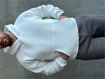 Erkek Yeni Sezon Oversize Kalıp Kapüşonlu Kanguru Cepli Basic 3 İplik Sweat-Beyaz(E1802)