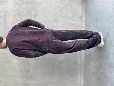 Erkek Yeni Sezon Oversize Kalıp Yıkamalı Uzun Kol T-Shirt Baggy Kalıp Eşofman Takım-Bordo(E1856)