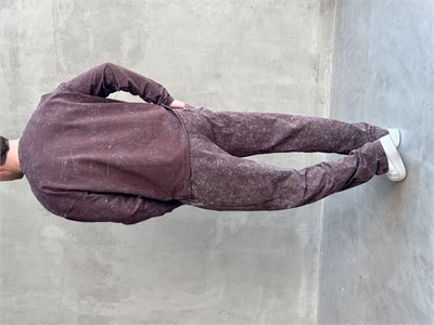 Erkek Yeni Sezon Oversize Kalıp Yıkamalı Uzun Kol T-Shirt Baggy Kalıp Eşofman Takım-Kahverengi(E1856)