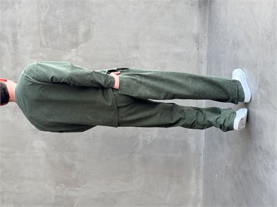 Erkek Yeni Sezon Oversize Kalıp Yıkamalı Uzun Kol T-Shirt Baggy Kalıp Eşofman Takım-Haki(E1856)