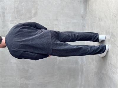 Erkek Yeni Sezon Oversize Kalıp Yıkamalı Uzun Kol T-Shirt Baggy Kalıp Eşofman Takım-Siyah(E1856)
