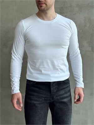 Erkek Yeni Sezon Regular Fit Bisiklet Yaka Uzun Kollu İnce T-Shirt-Beyaz(E1789)