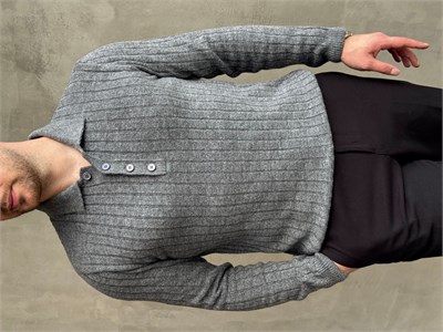 Erkek Yeni Sezon Regular Fit Düğme Detaylı Polo Yaka Triko Kazak-Antrasit(E1833)