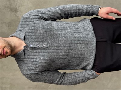 Erkek Yeni Sezon Regular Fit Düğme Detaylı Polo Yaka Triko Kazak-Antrasit(E1833)