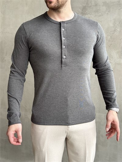Erkek Yeni Sezon Regular Fit Düğme Yaka İnce Triko Basic Kazak-Haki(E1845)