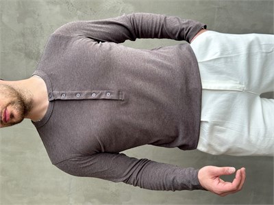 Erkek Yeni Sezon Regular Fit Düğme Yaka İnce Triko Basic Kazak-Kahverengi(E1845)
