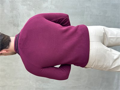 Erkek Yeni Sezon Regular Fit Fermuarlı Yaka Çizgi Detaylı Triko Kazak-Bordo(E1791)