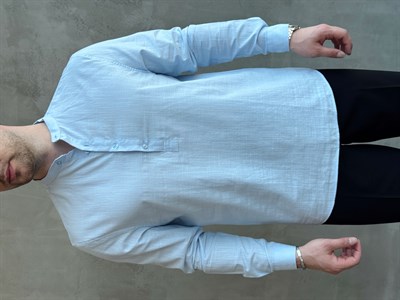 Erkek Yeni Sezon Regular Fit Hakim Yaka %100 Pamuk Klasik Gömlek-Bebe Mavi(E1757)