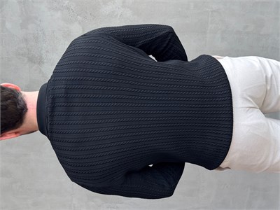 Erkek Yeni Sezon Regular Fit Halat Desenli Düğme Detaylı Polo Yaka Kazak-Siyah(E1834)