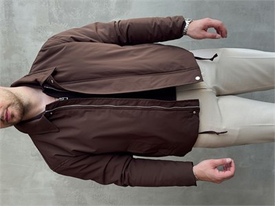Erkek Yeni Sezon Regular Fit İçi Astarlı Elyaf Dolgulu Dokuma Kumaş Ceket-Kahverengi(E1798)