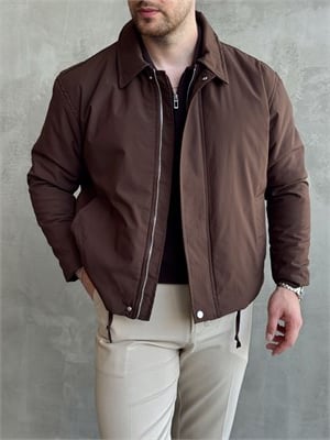 Erkek Yeni Sezon Regular Fit İçi Astarlı Elyaf Dolgulu Dokuma Kumaş Ceket-Kahverengi(E1798)