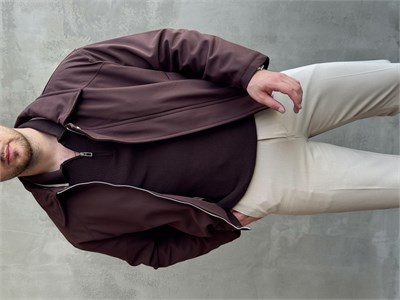 Erkek Yeni Sezon Regular Fit Kesim İçi Astarlı Beli Lastik Detay Gabardin Kumaş Ceket-Kahverengi(E1801)