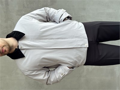 Erkek Yeni Sezon Regular Fit Kesim Yaka Detaylı Fermuar Cepli Dokuma Kumaş Ceket-Gri(E1799)