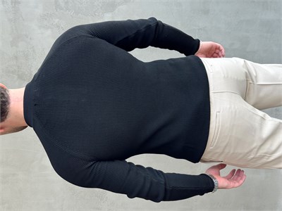 Erkek Yeni Sezon Regular Fit Yaka Düğmeli İnce Triko Kazak-Siyah(E1788)