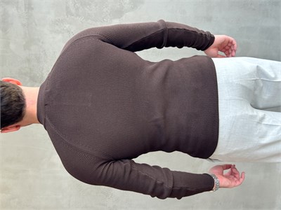 Erkek Yeni Sezon Regular Fit Yaka Düğmeli İnce Triko Kazak-Kahverengi(E1788)