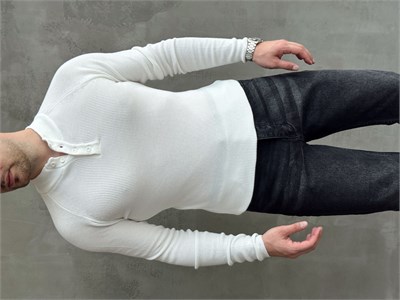 Erkek Yeni Sezon Regular Fit Yaka Düğmeli İnce Triko Kazak-Beyaz(E1788)