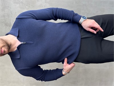 Erkek Yeni Sezon Regular Fit Yaka Fermuar Detaylı Triko Kazak-Lacivert(E1790)