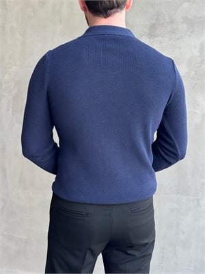 Erkek Yeni Sezon Regular Fit Yaka Fermuar Detaylı Triko Kazak-Lacivert(E1790)