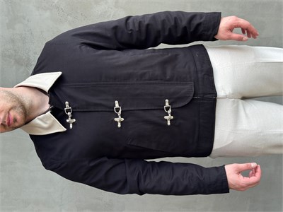 Erkek Yeni Sezon Regular Kalıp Deri Yaka Kanca Kapamalı İçi Elyaflı Dokuma Kumaş Ceket-Siyah(E1838)