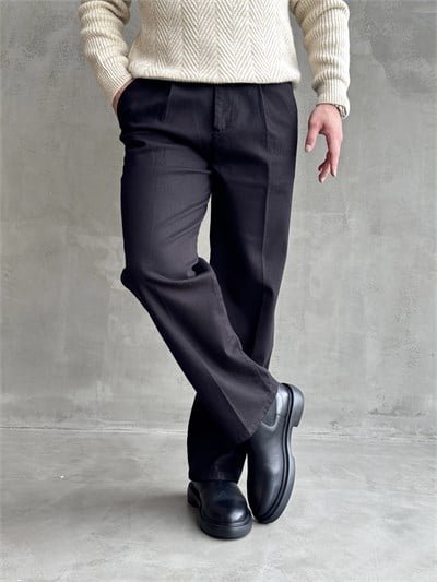 Erkek Yeni Sezon Regular Kalıp Gabardin Kumaş Kışlık Pantolon-Siyah(E1848)