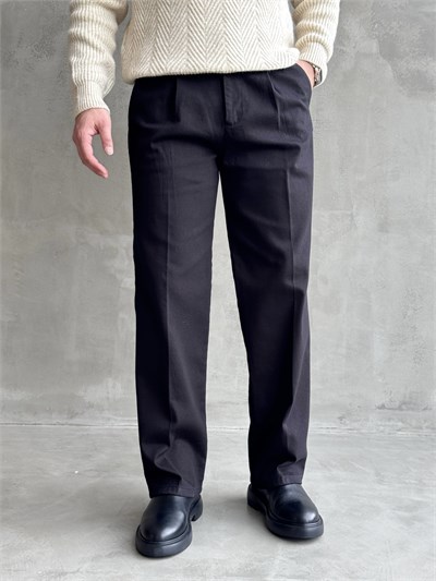 Erkek Yeni Sezon Regular Kalıp Gabardin Kumaş Kışlık Pantolon-Siyah(E1848)