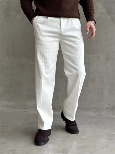 Erkek Yeni Sezon Regular Kalıp Gabardin Kumaş Kışlık Pantolon-Beyaz(E1848)