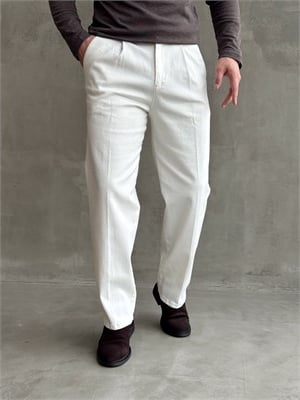 Erkek Yeni Sezon Regular Kalıp Gabardin Kumaş Kışlık Pantolon-Beyaz(E1848)