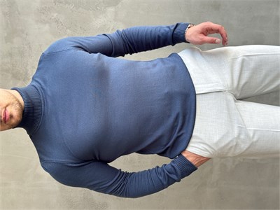Erkek Yeni Sezon Slim Fit Kalıp Balıkçı Yaka Triko Kazak-İndigo(E1793)