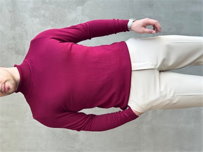 Erkek Yeni Sezon Slim Fit Kalıp Balıkçı Yaka Triko Kazak-Bordo(E1793)