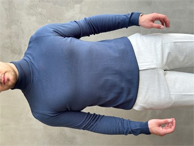Erkek Yeni Sezon Slim Fit Kalıp Balıkçı Yaka Triko Kazak-İndigo(E1793)