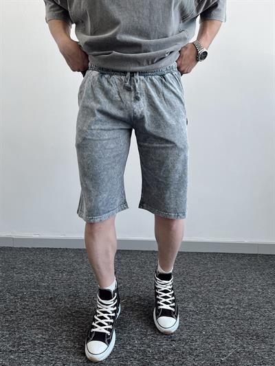 Erkek Yıkama Detay Regular Fit Örme Basic Şort-Gri(E1078)
