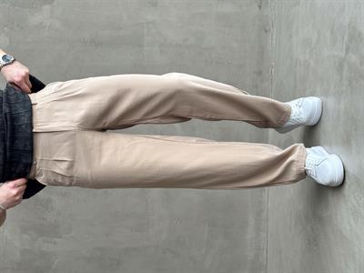 Erkek Yüksek Kalite Beli Lastik Düğme Detaylı Pileli Baggy Kalıp Modal Kumaş Pantolon-Bej(E1619)