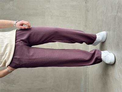 Erkek Yüksek Kalite Beli Lastik Düğme Detaylı Pileli Baggy Kalıp Modal Kumaş Pantolon-Bordo(E1619)