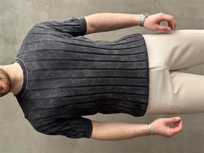 Erkek Yüksek Kalite Bisiklet Yaka Çizgi Detaylı Triko T-Shirt-Siyah(E1611)